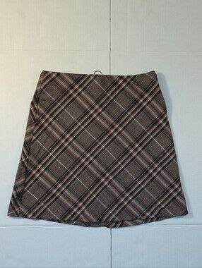 Princess Polly Retro Plaid A-Line Mini Skirt in Brown Size 2